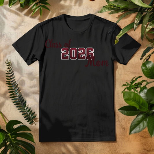 Class of 2026 Mom Maroon with White Outline and Maroon Font