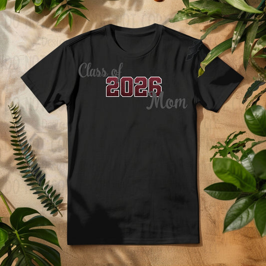 Class of 2026 Mom Maroon with White Outline and Grey Font