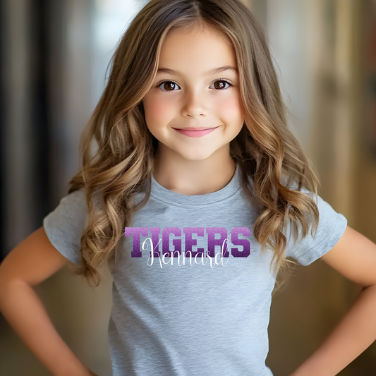Kennard Tigers Faux Ombre Purple Glitter with White Font