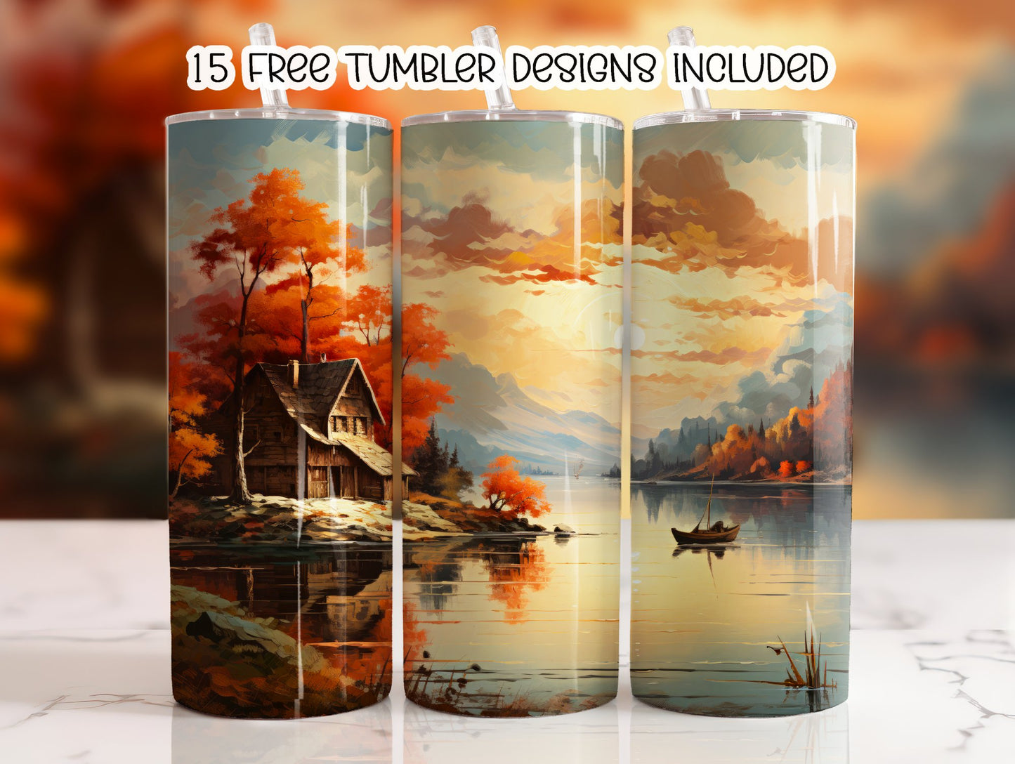 Fall Scene with Cabin 20 oz Sublimation Tumbler