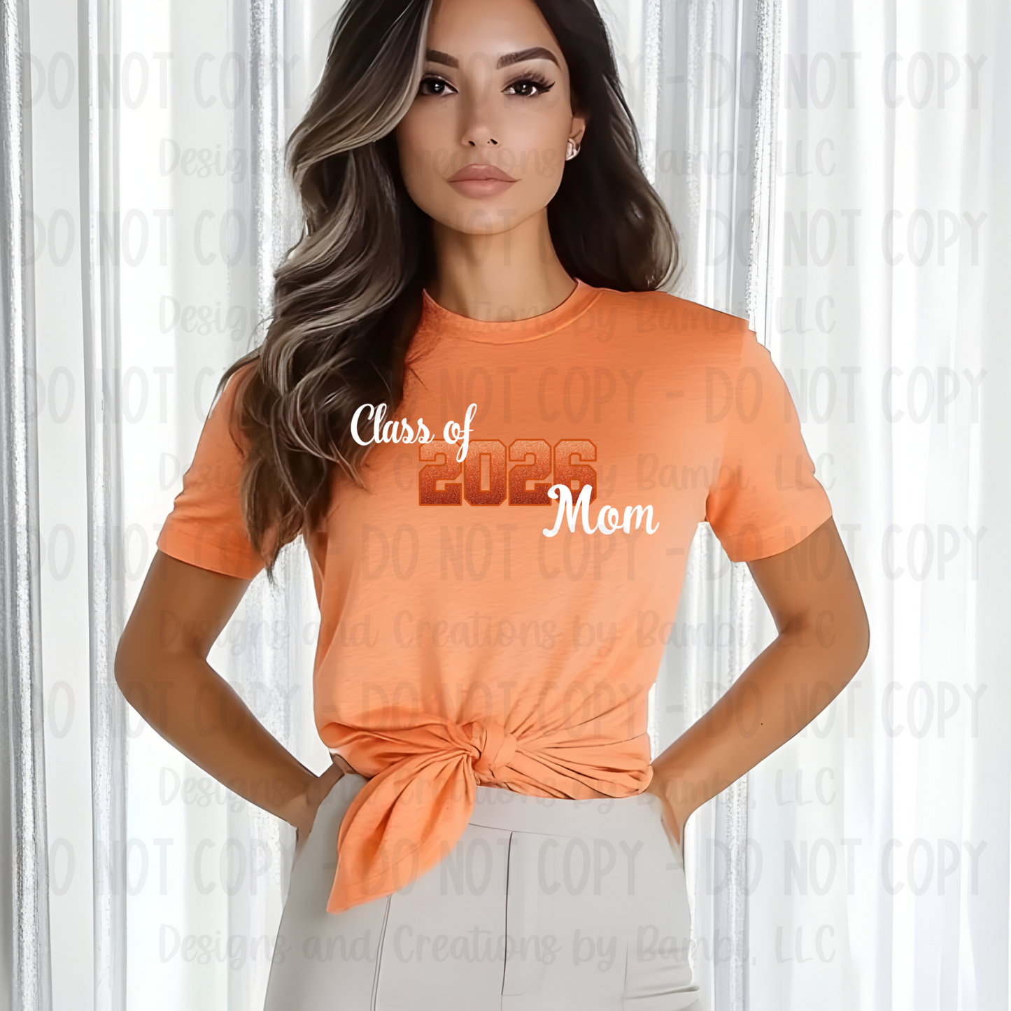 Class of 2026 Mom faux Glitter/Embroidery Orange with Orange Outline and White Font