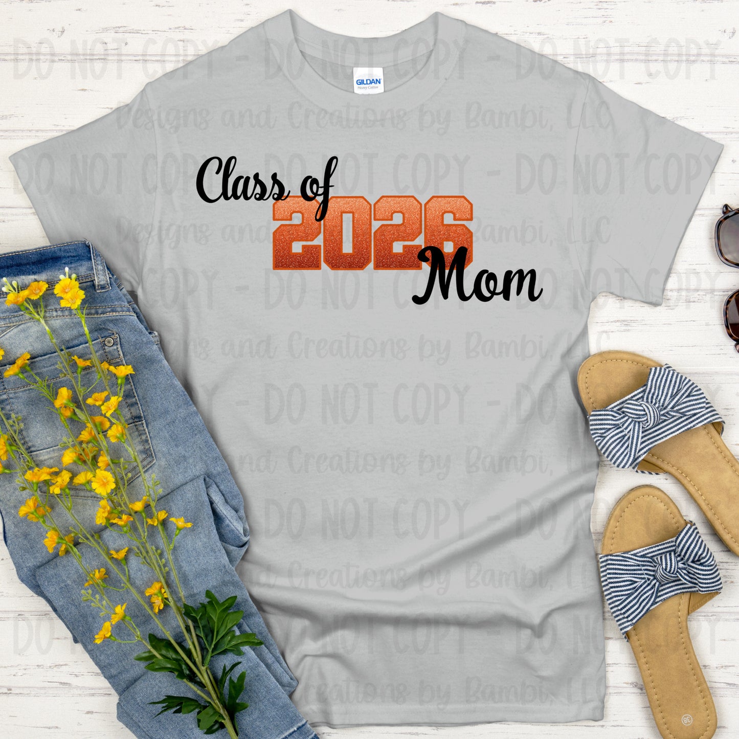 Class of 2026 Mom Faux Glitter/Embroidery Orange with Orange Outline and Black Font