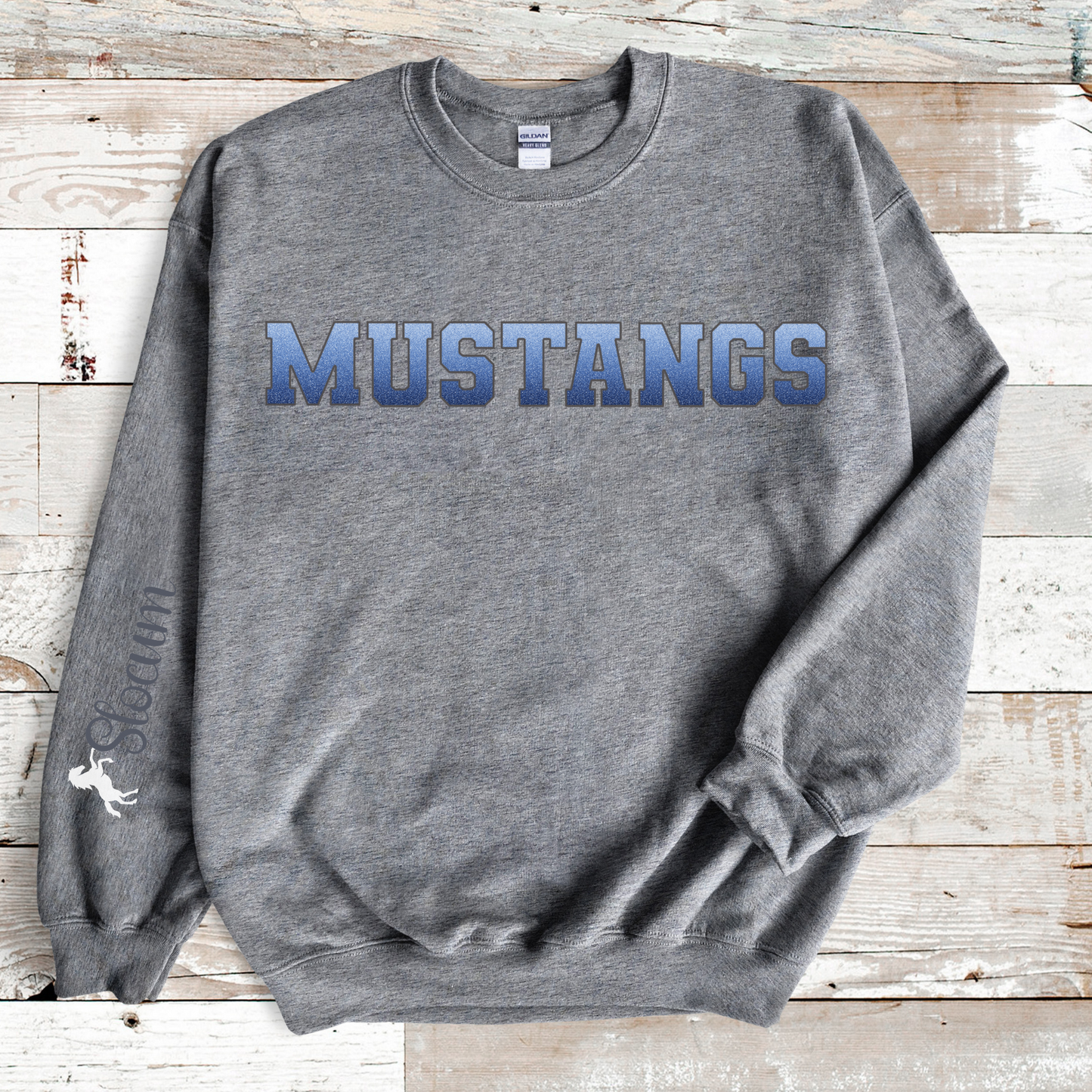 Mustangs Blue Faux Ombre Glitter with Slocum Sleeve Print