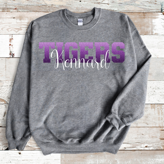 Kennard Tigers Faux Ombre Purple Glitter with White Font (Longsleeve)