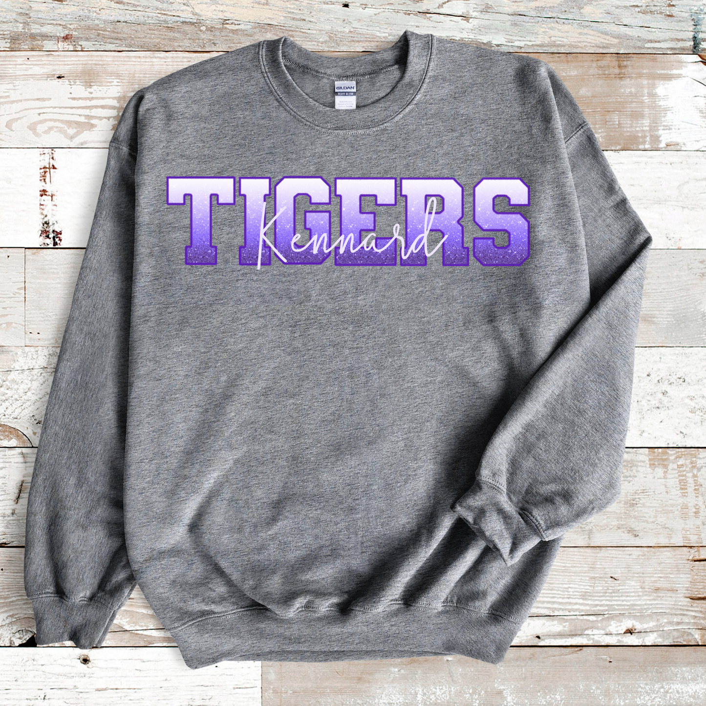 Kennard Tigers in Ombre Faux Glitter Purple Outline White Overlay (Longsleeve)
