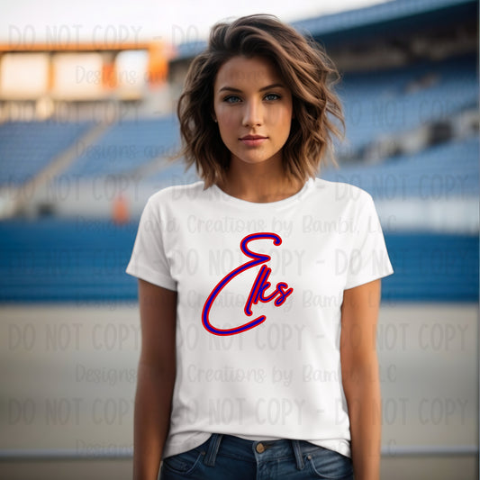 Elkhart Elks Script Blue with Red Outline