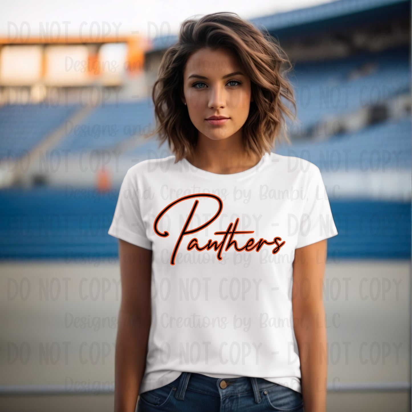 Westwood Panthers Script Black with Orange Outline