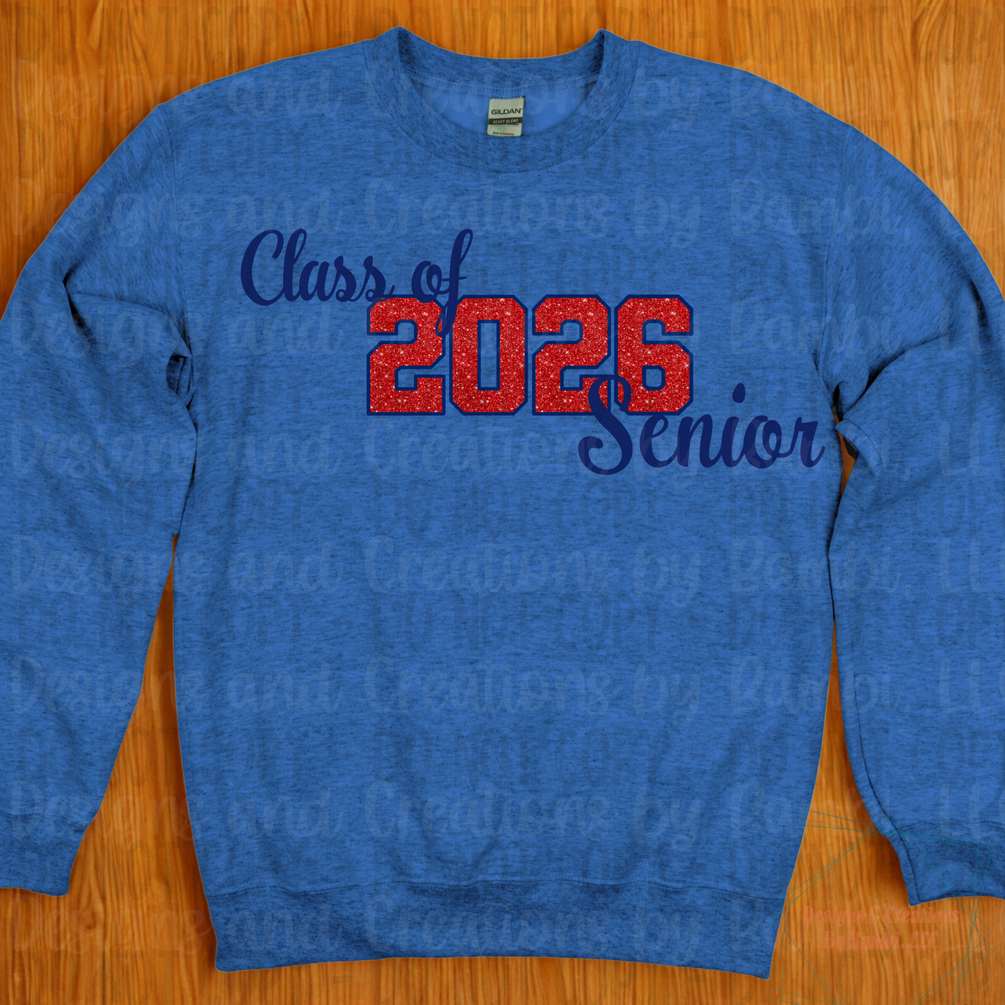 Class of 2026 Senior Faux Glitter Red with Blue Outline and Blue Font