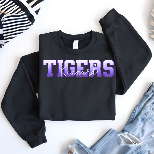 Kennard Tigers in Ombre Faux Glitter Purple Outline White Overlay (Longsleeve)