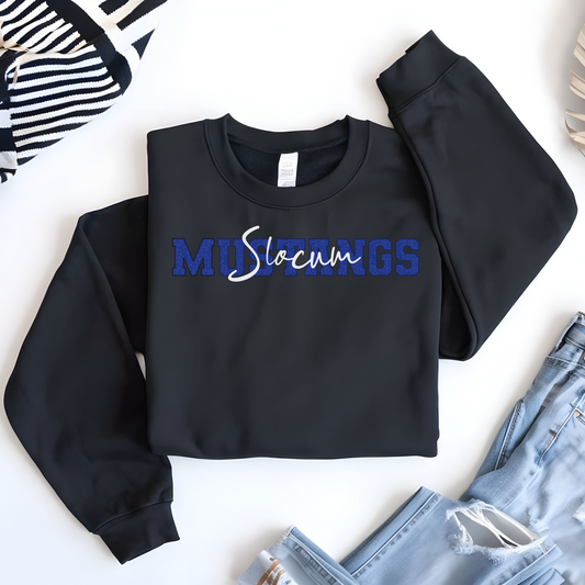 Slocum Mustangs in Faux Blue Glitter with White Overlay (Long Sleeve)