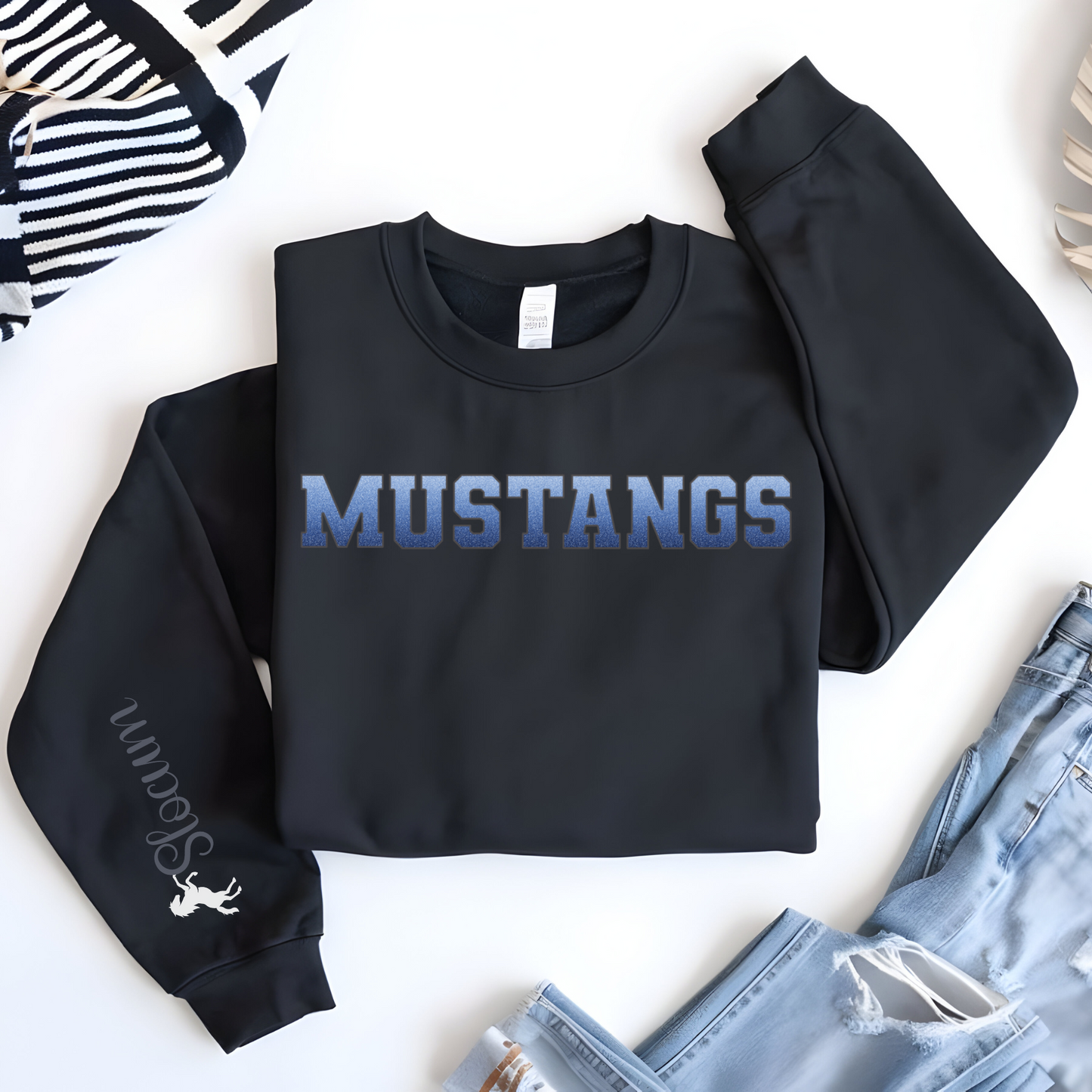 Mustangs Blue Faux Ombre Glitter with Slocum Sleeve Print