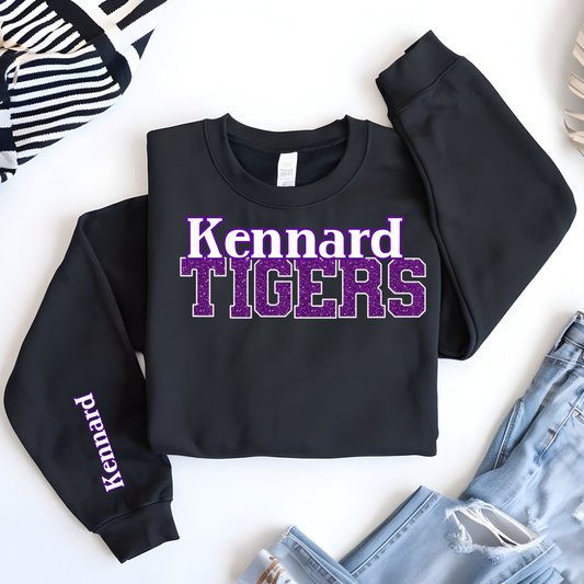 Tigers in Bright Purple Faux Sequin with Purple Outline/Sleeve Print