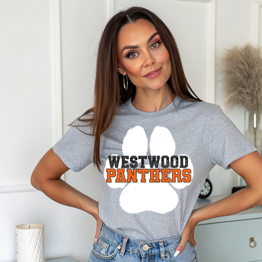 Westwood Panthers with Paw Print- Faux Glitter/Embroidery