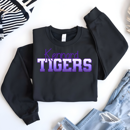 Kennard Tigers Purple Ombre Faux Glitter Purple Outline (Longsleeve)