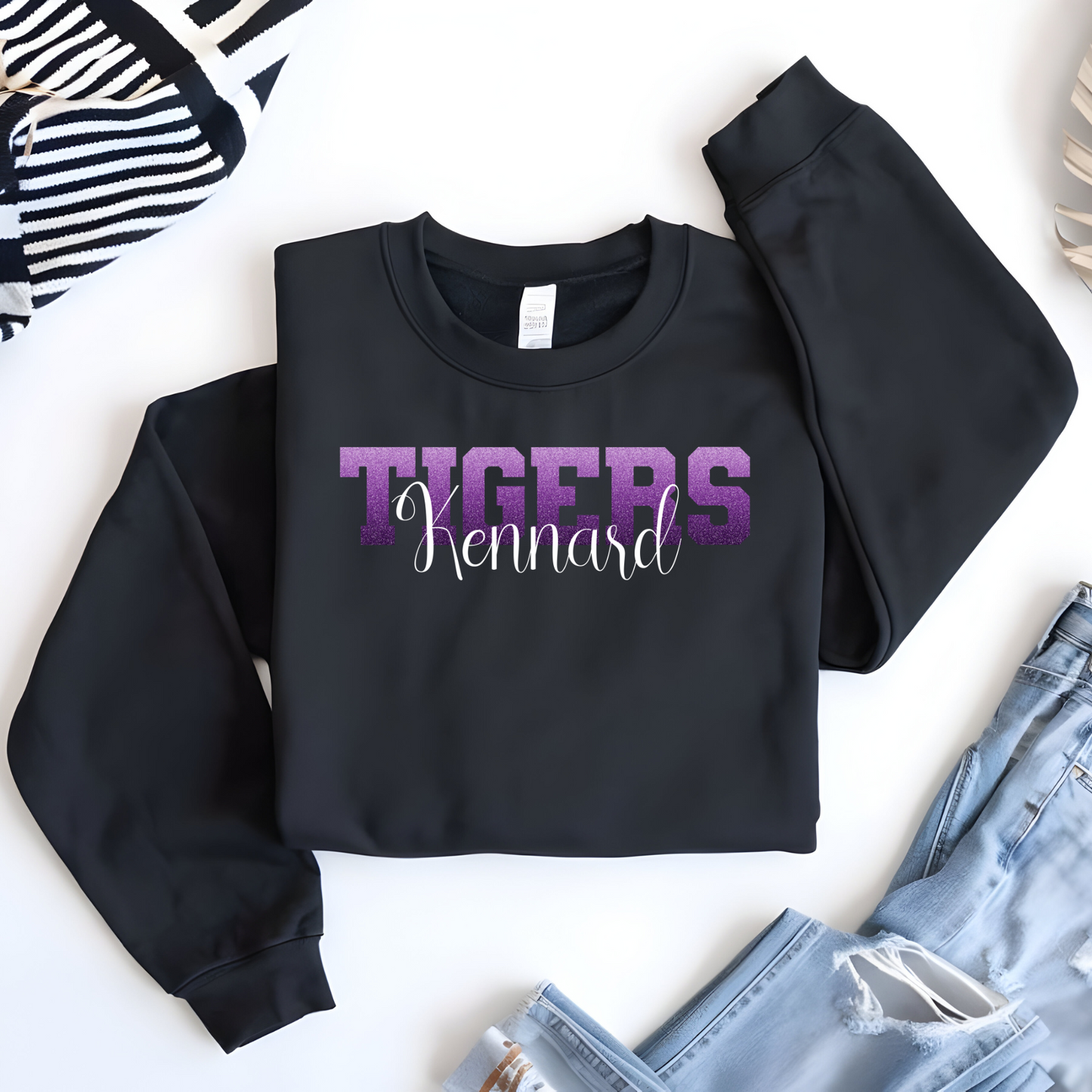 Kennard Tigers Faux Ombre Purple Glitter with White Font (Longsleeve)