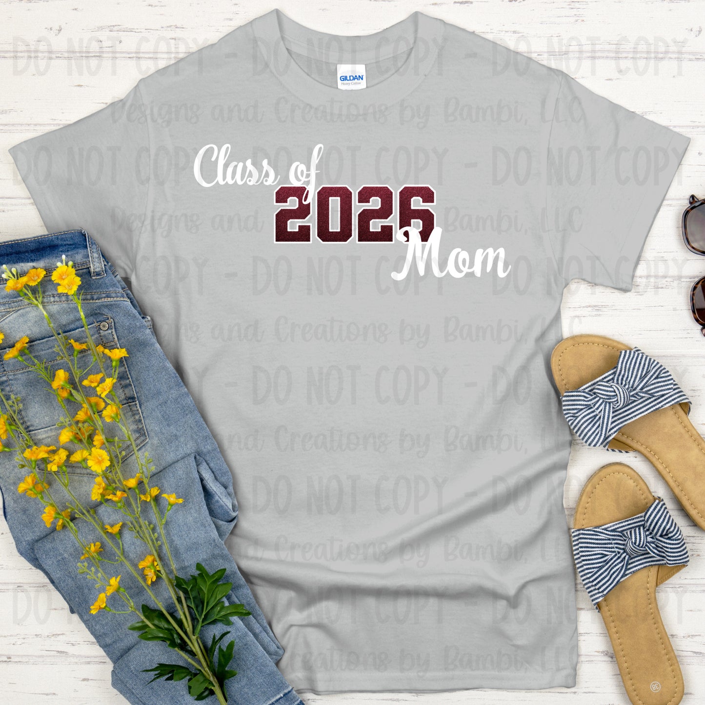 Class of 2026 Mom Faux Glitter/Embroidery Maroon with White Outline and White Font