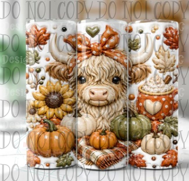 3D Inflated Highland Cow Autumn 20oz Sublimation Tumbler