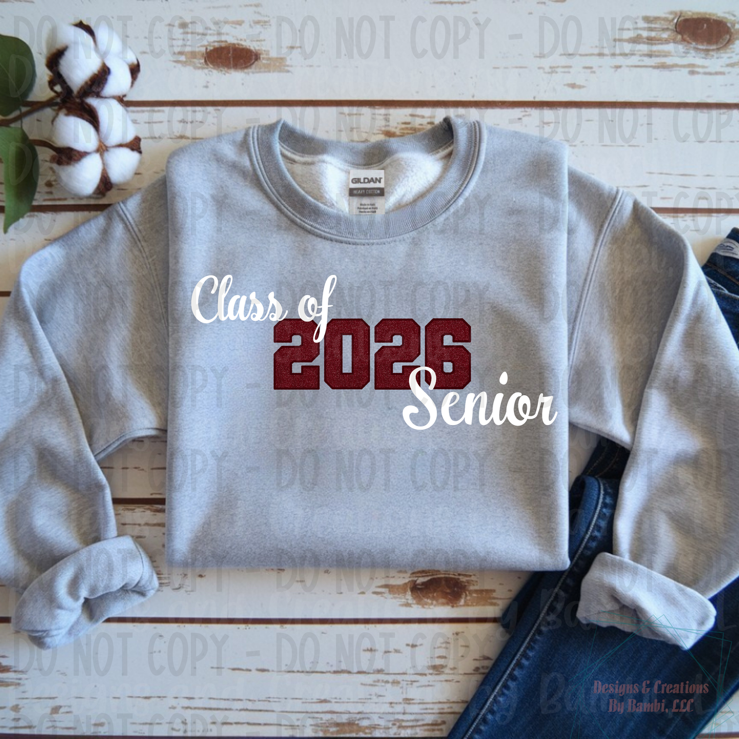 Class of 2026 Senior Faux Glitter Maroon with Maroon Outline and White Font
