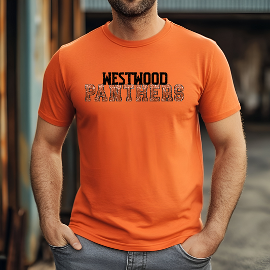Distressed Westwood with Faux Sequin Orange Panthers