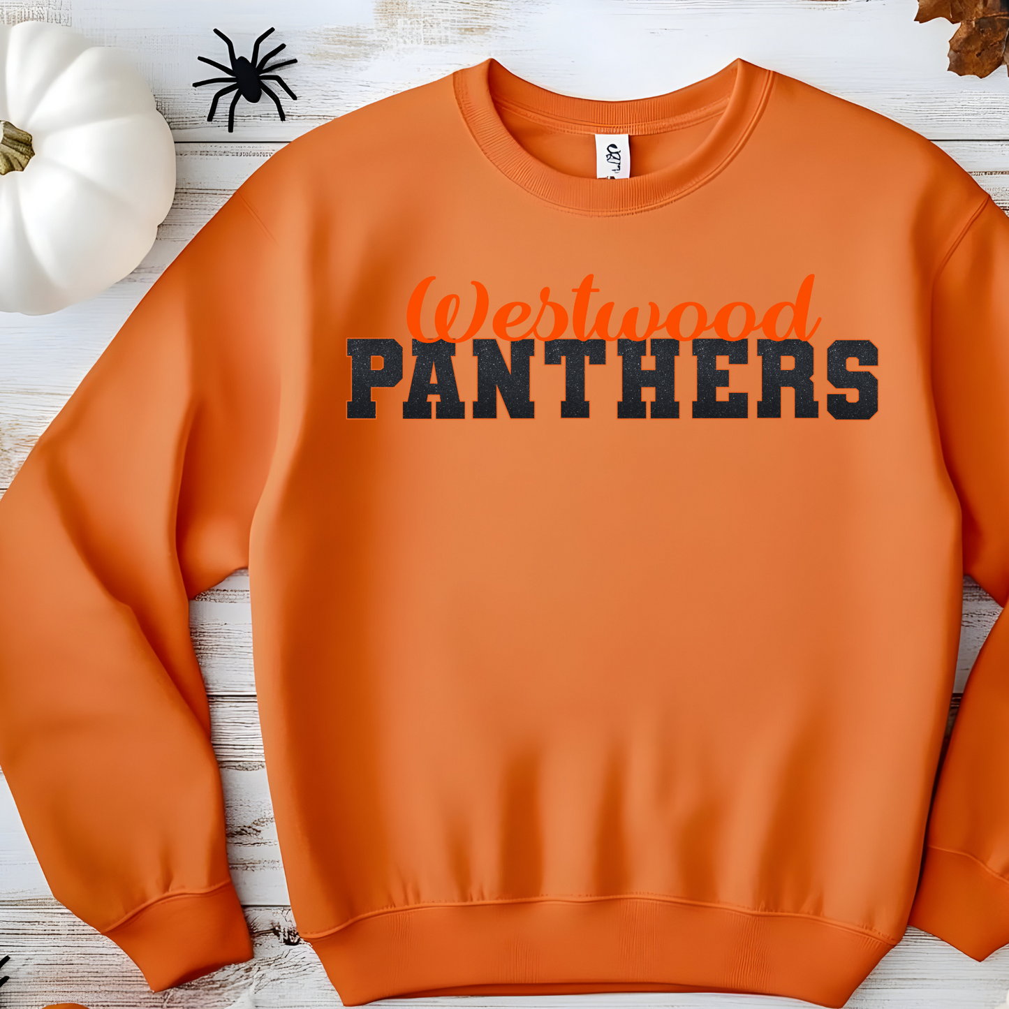 Westwood Panthers with Faux Black Glitter and Orange Outline