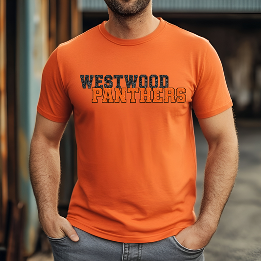 Faux Glitter and Embroidery Orange & Black Westwood Panthers