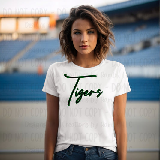 Latexo Tigers Scripts Black with Green Outline