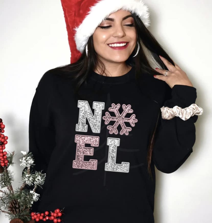 Silver/Pink Faux Embroidery-Sequin Noel