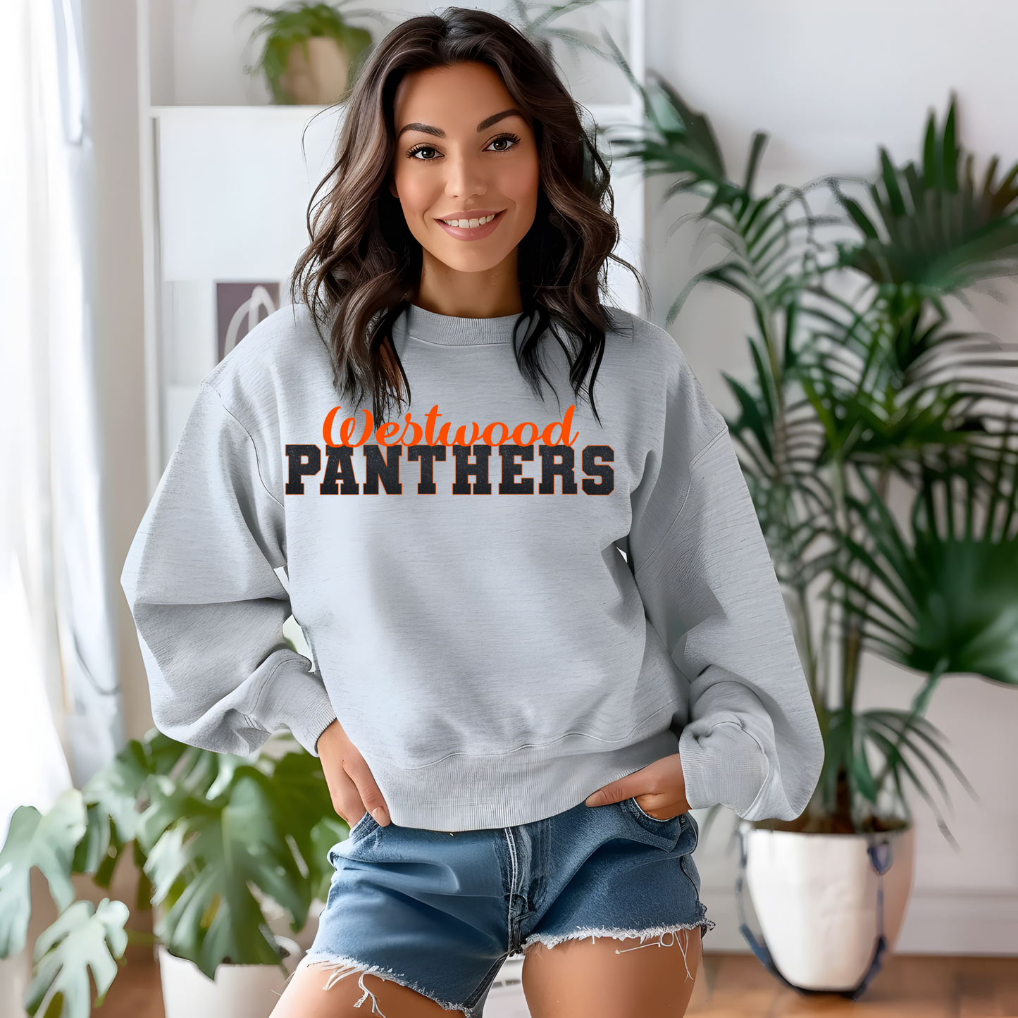 Westwood Panthers with Faux Black Glitter and Orange Outline