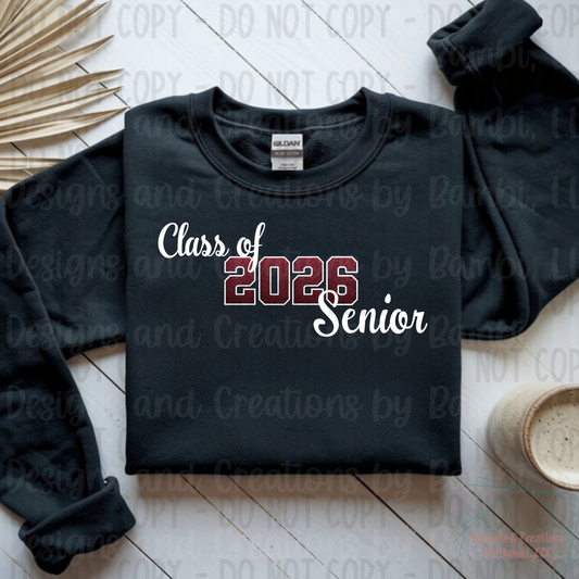 Class of 2026 Senior Ombre Maroon with White Outline and White Font