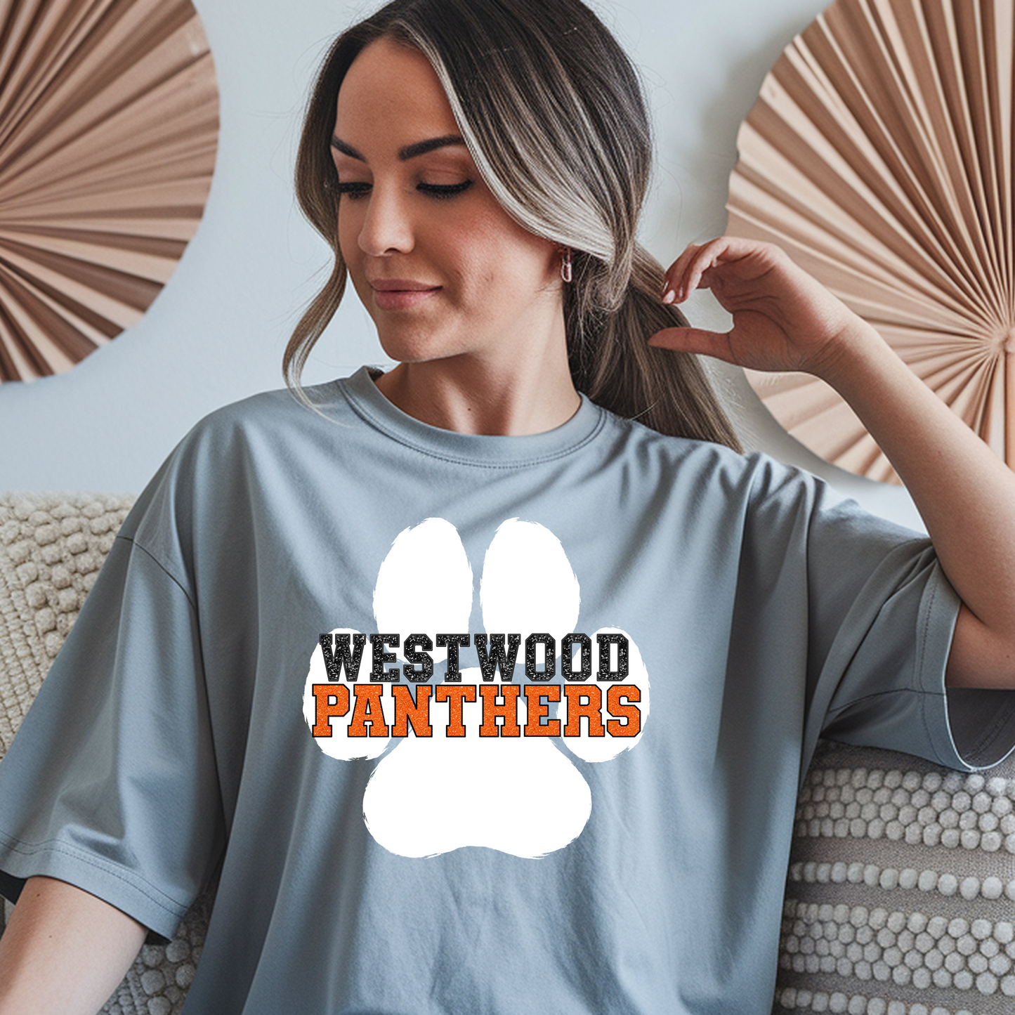 Westwood Panthers with Paw Print- Faux Glitter/Embroidery