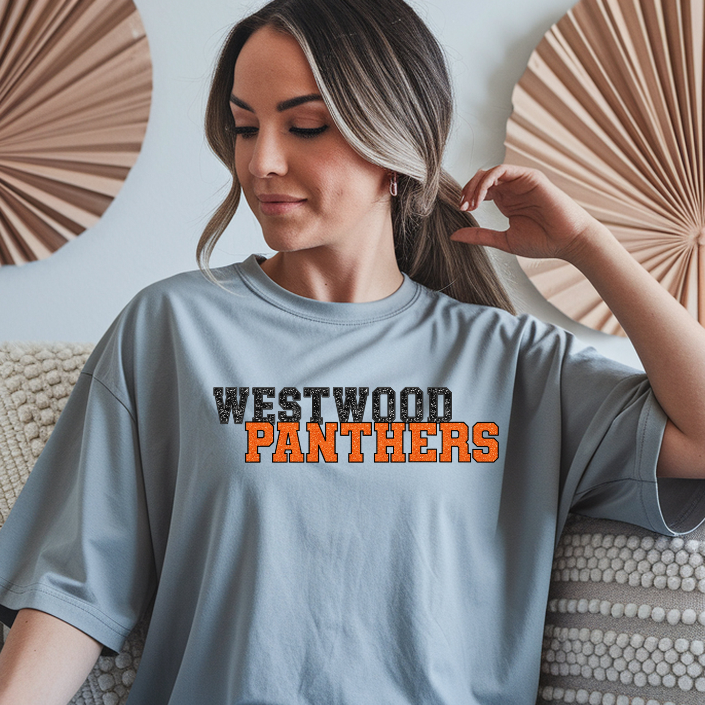 Faux Glitter and Embroidery Orange & Black Westwood Panthers