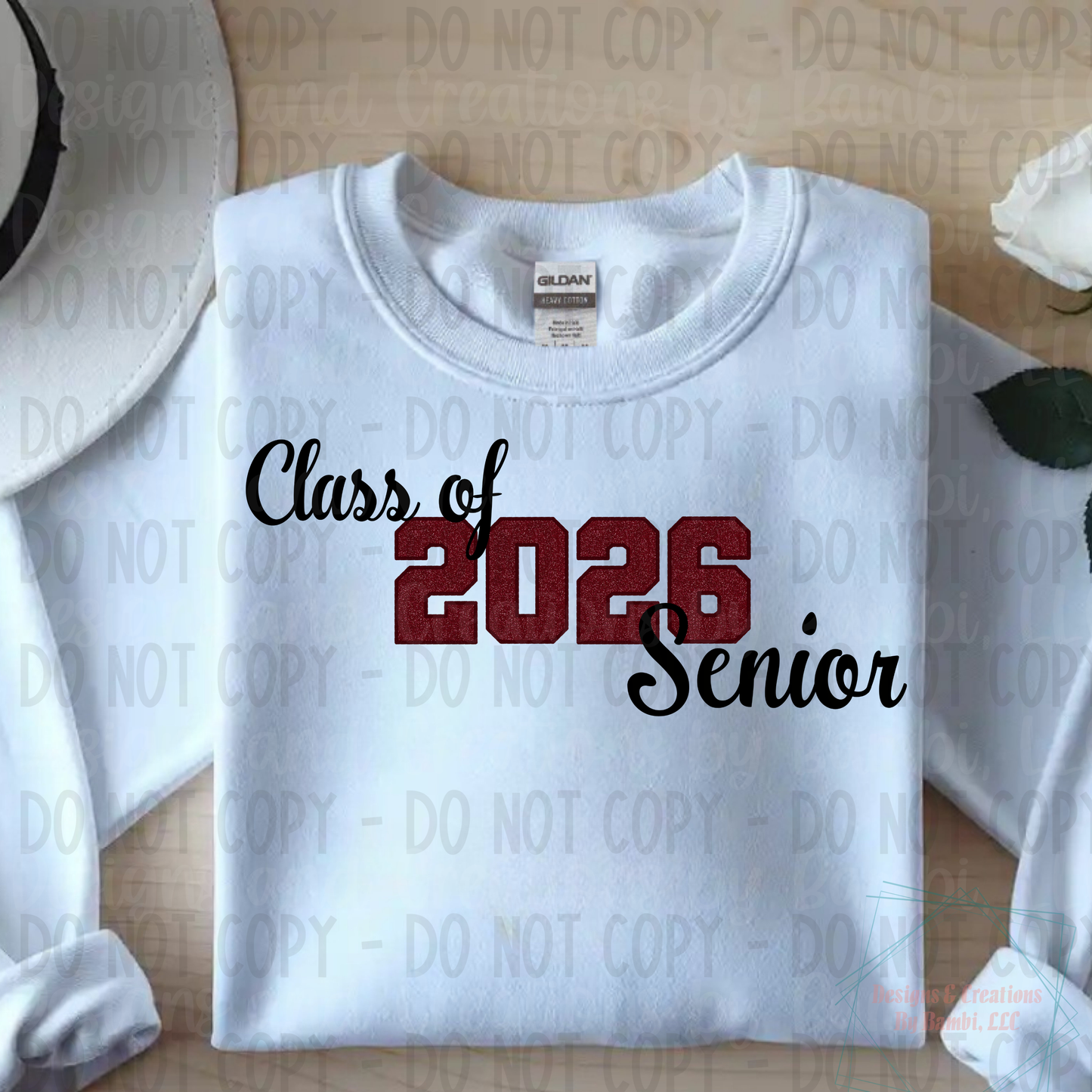 Class of 2026 Senior Faux Glitter Maroon with Maroon Outline and Black Font