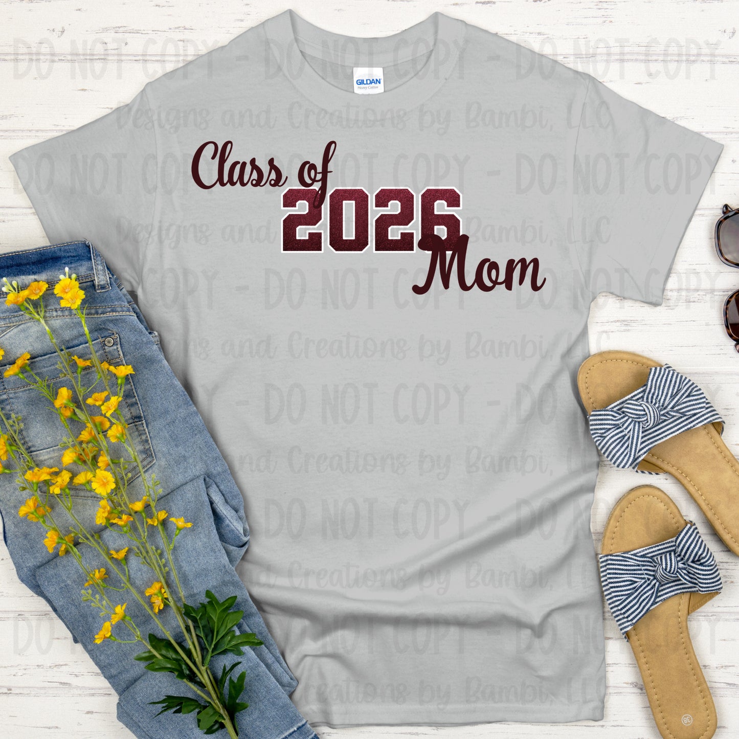 Class of 2026 Mom Maroon with White Outline and Maroon Font