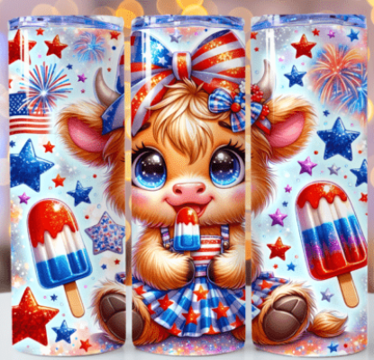 4th of July Highland Cow Sublimation Tumbler