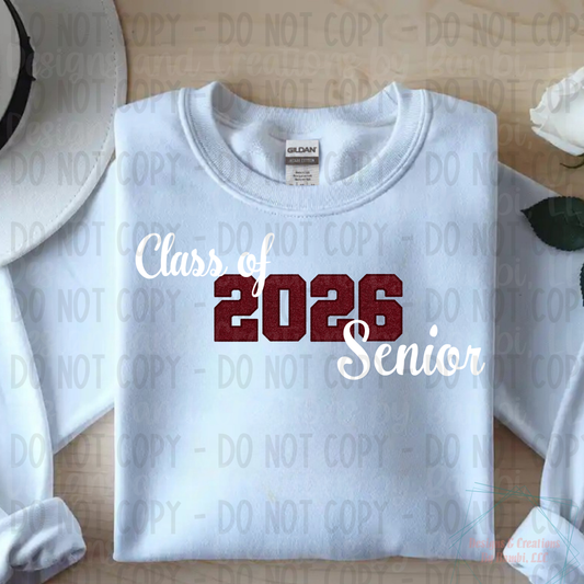 Class of 2026 Senior Faux Glitter Maroon with Maroon Outline and White Font