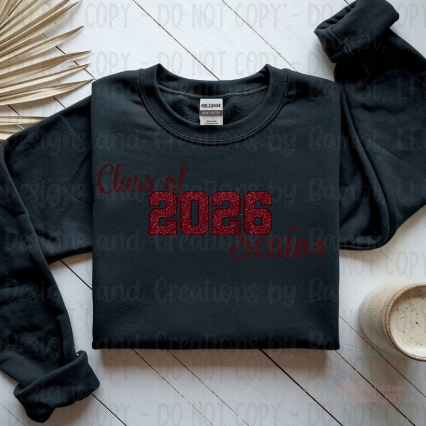 Class of 2026 Senior Faux Glitter Maroon with Maroon Outline and Maroon Font