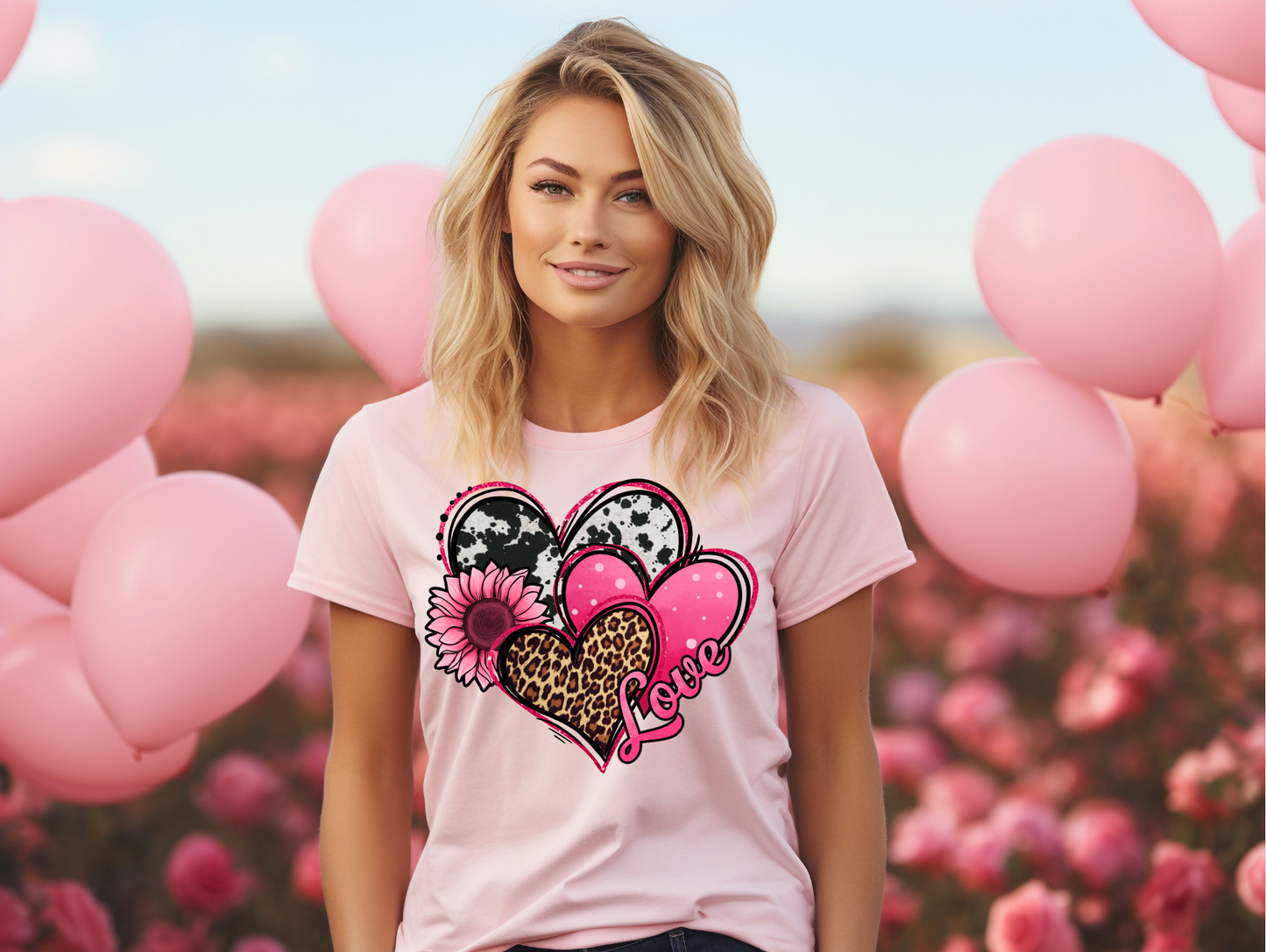 Trio of Valentine Hearts with Cow Print
