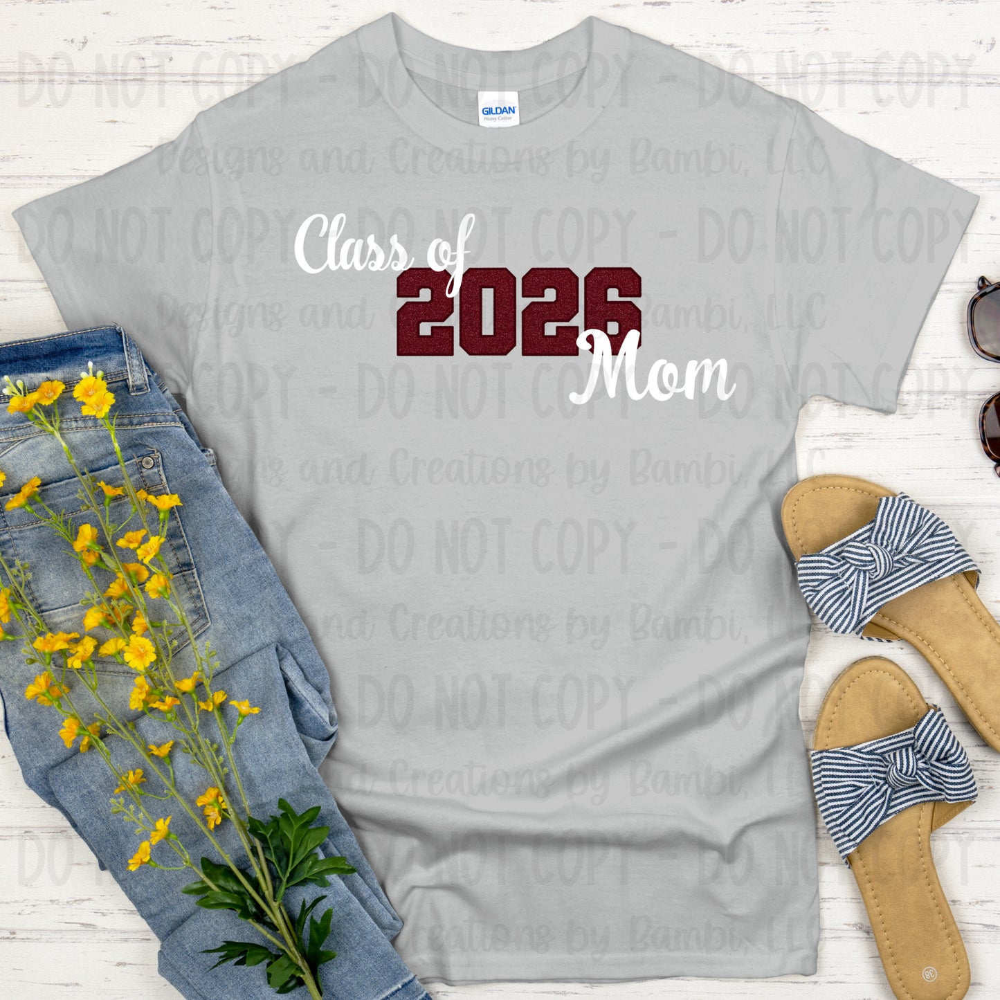Class of 2026 Mom Maroon with Maroon Outline and White Font