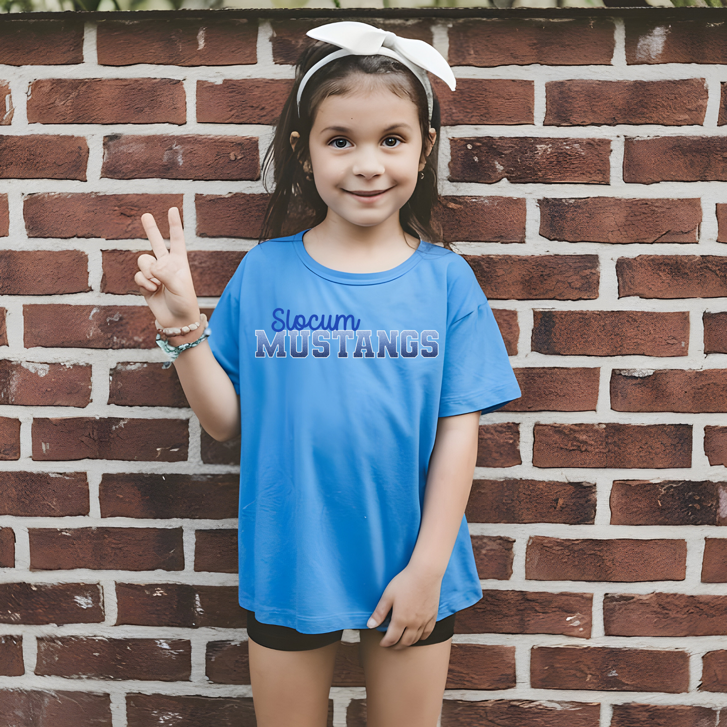 Slocum Mustangs in Faux Ombre Blue Glitter with Blue Font
