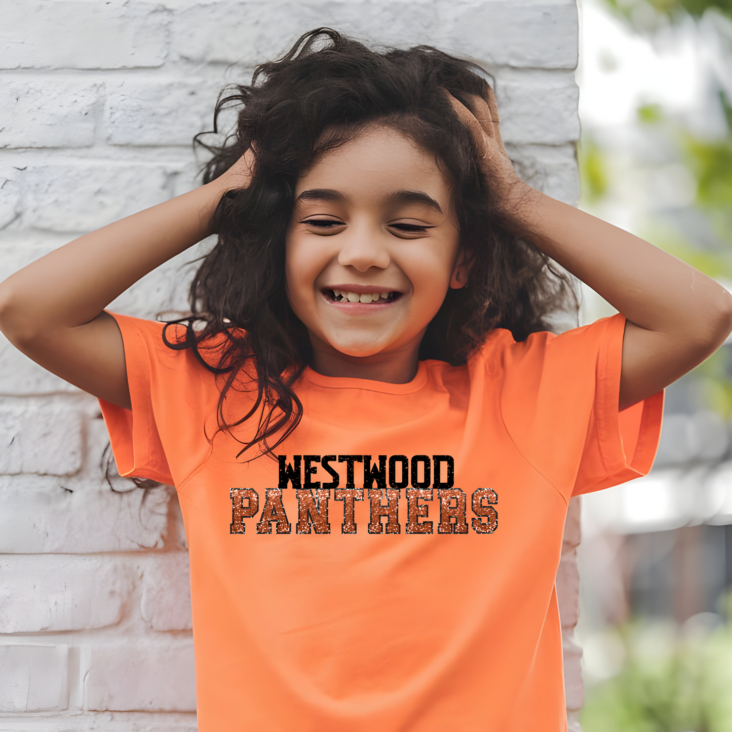 Distressed Westwood with Faux Sequin Orange Panthers