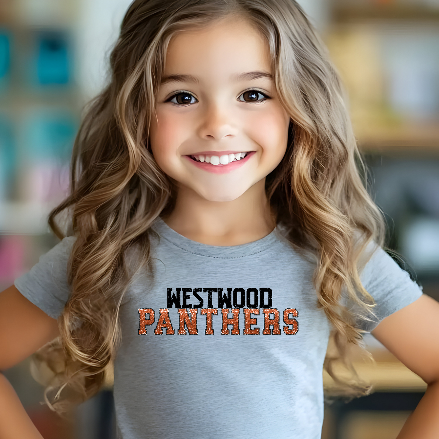 Distressed Westwood with Faux Sequin Orange Panthers