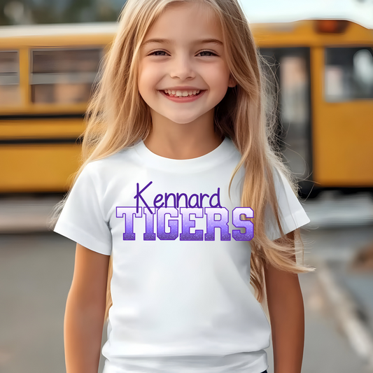 Kennard Tigers Purple Ombre Faux Glitter Purple Outline