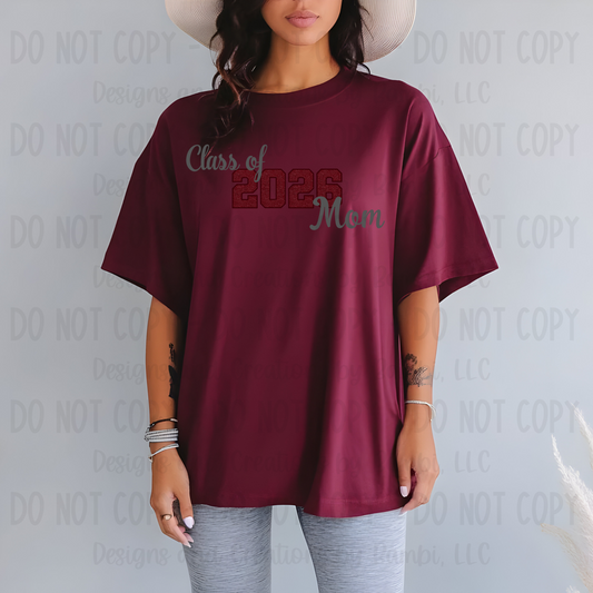 Class of 2026 Mom Maroon with Maroon Outline and Grey Font