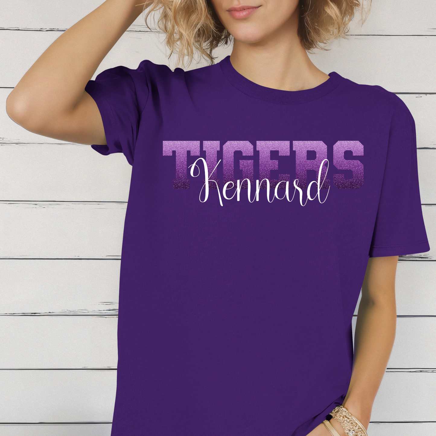 Kennard Tigers Faux Ombre Purple Glitter with White Font