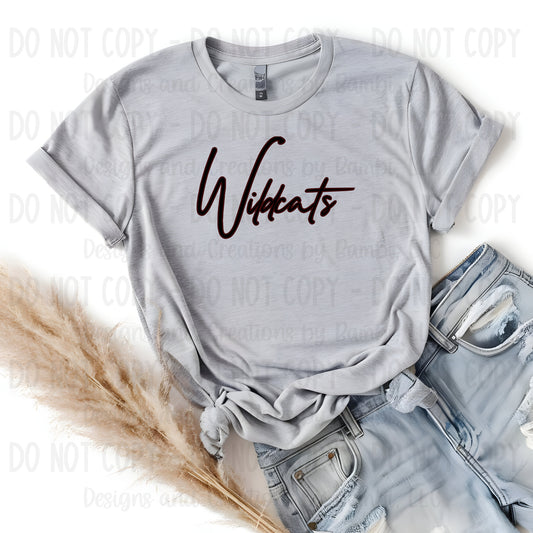 Palestine Wildcats Script Black with Maroon Outline