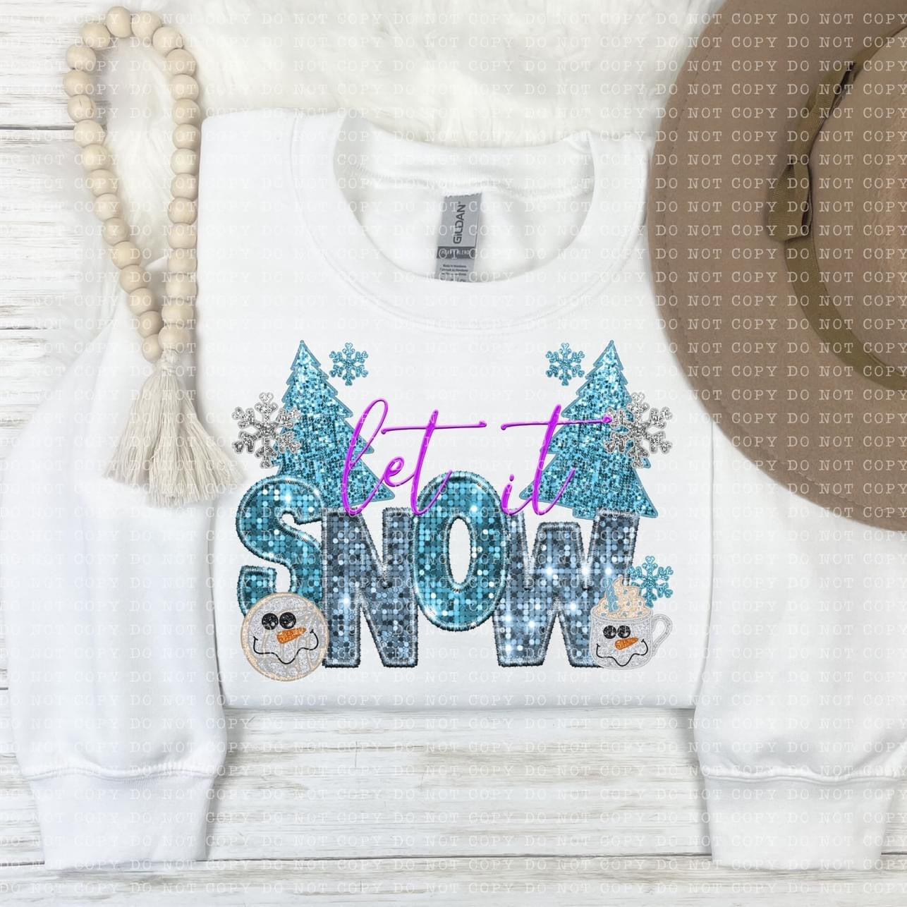 Faux Embroidery/Sequin Let it Snow with Trees