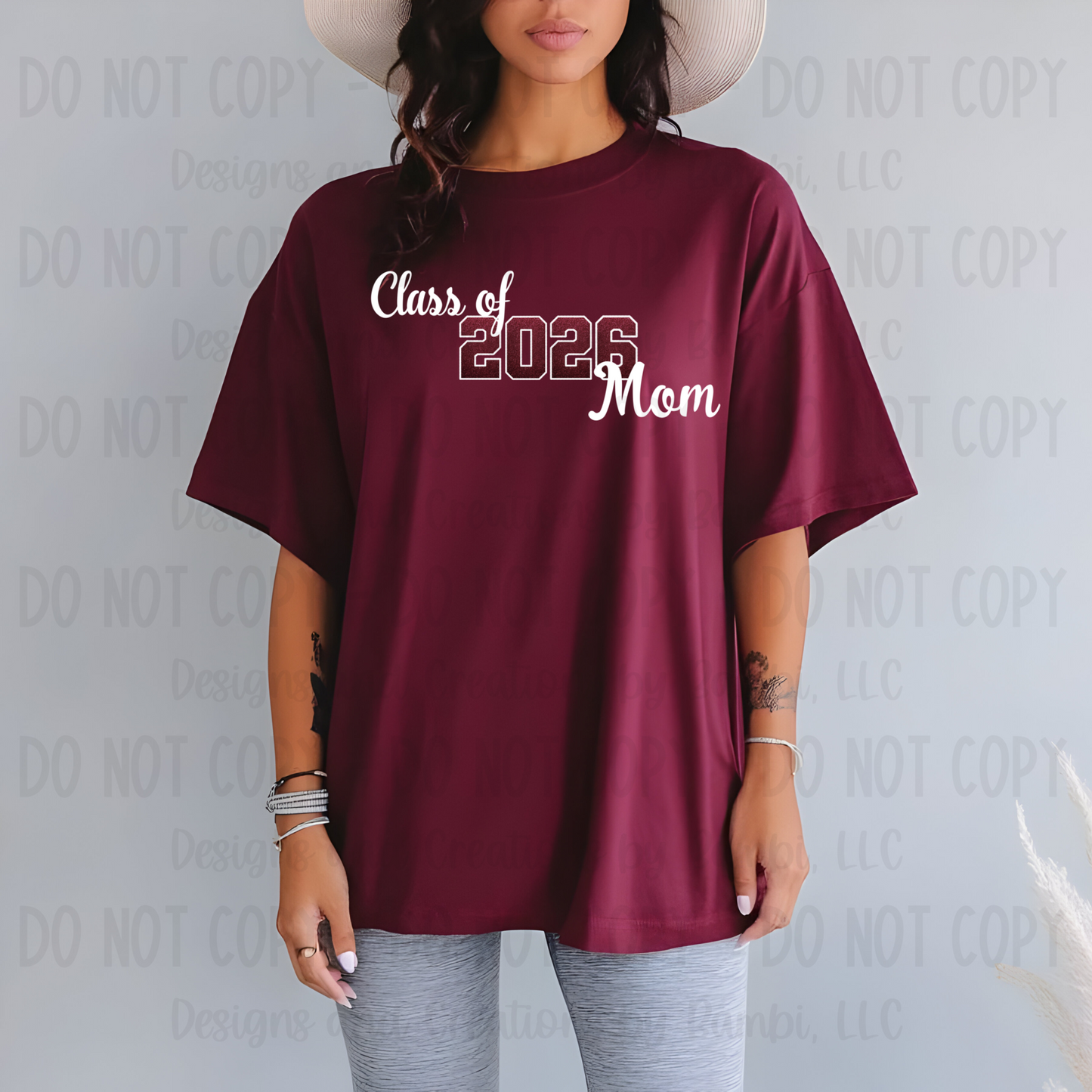 Class of 2026 Mom Faux Glitter/Embroidery Maroon with White Outline and White Font