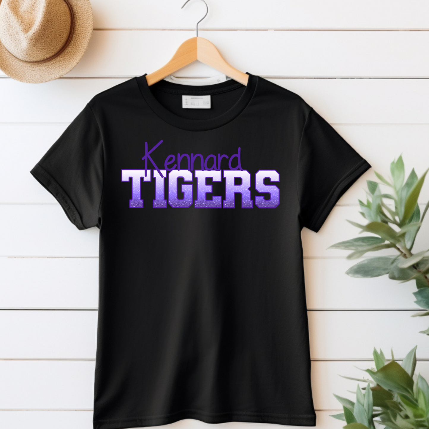Kennard Tigers Purple Ombre Faux Glitter Purple Outline