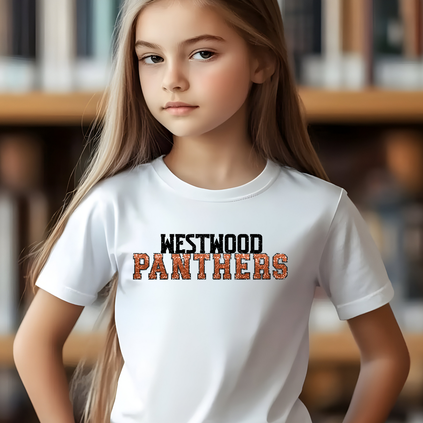 Distressed Westwood with Faux Sequin Orange Panthers