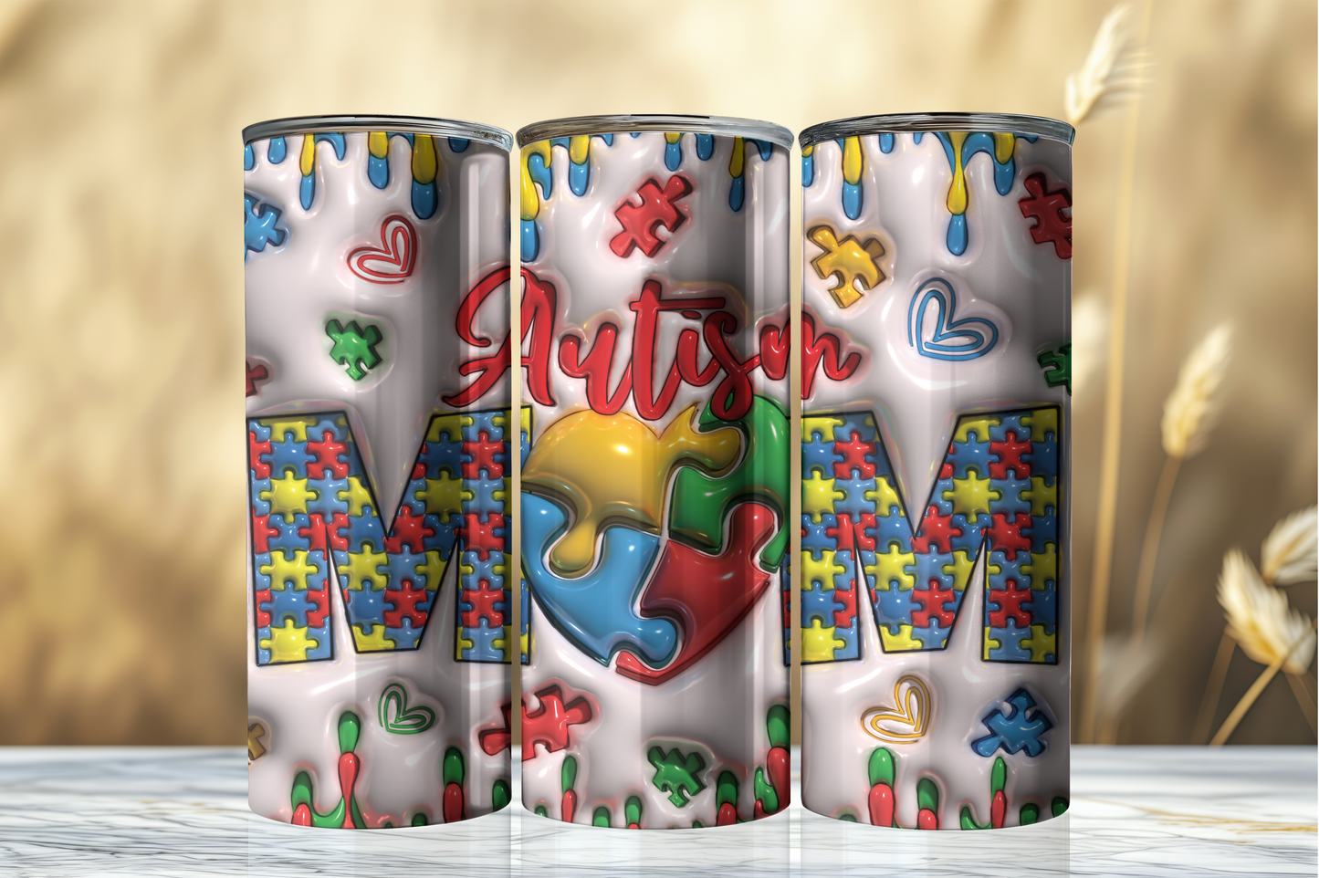 Autism Mom 3D Inflated Sublimation Tumbler